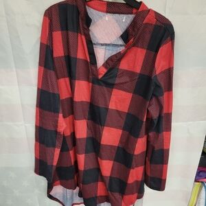 Red Plaid V-Neck Tunic XXL
